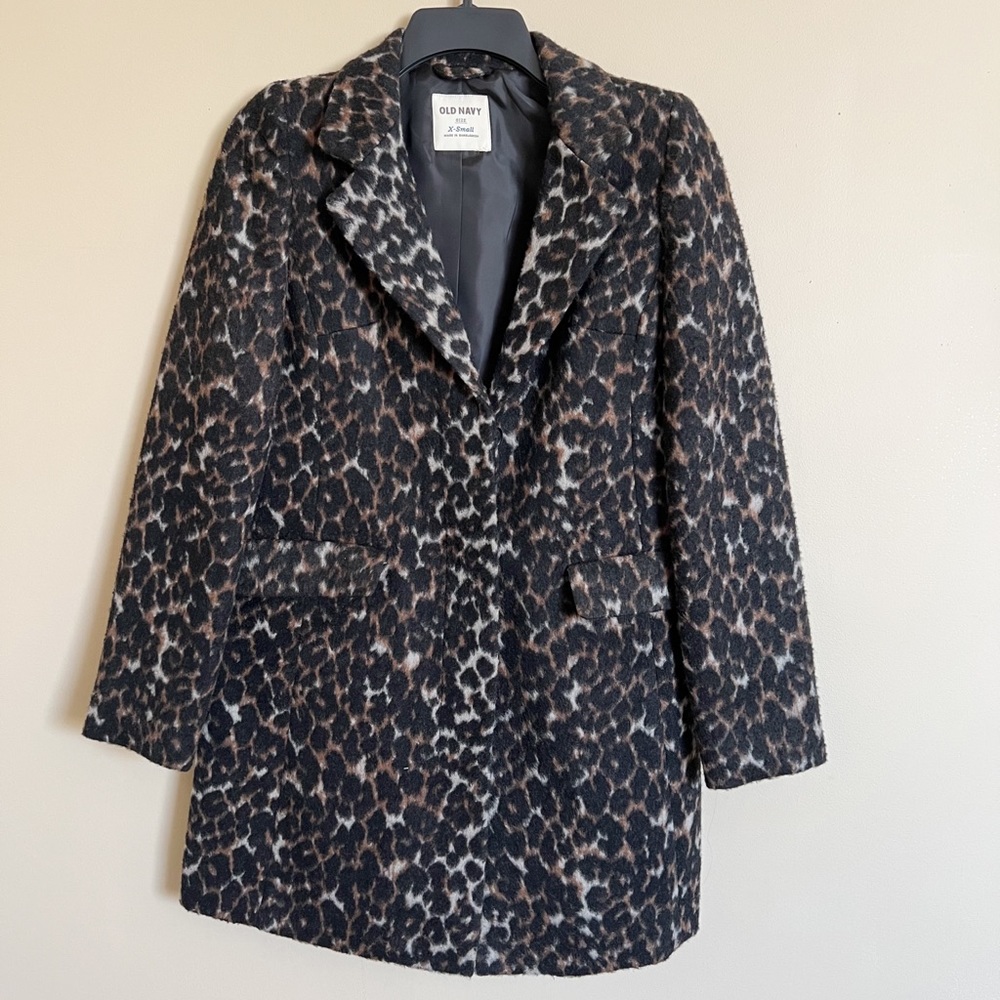 Old Navy Animal Print Wool Blend PeaCoat Size X-Small